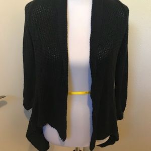 Kerch Black Asymmetrical Open Cardigan Sweater